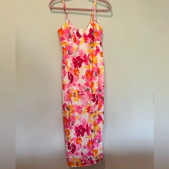 strapless open back dress Orange Floral V-Neck Sleeveless Maternity Midi Dress  PinkBlush